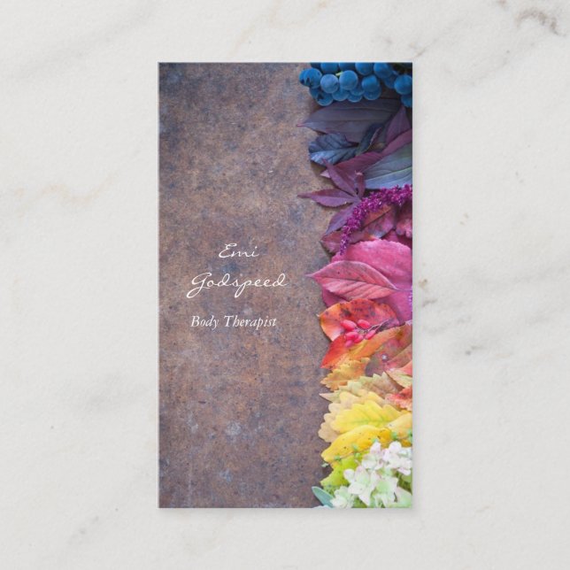 CARTÃO DE VISITA カラフルな葉や花のおしゃれな名刺 (Frente)