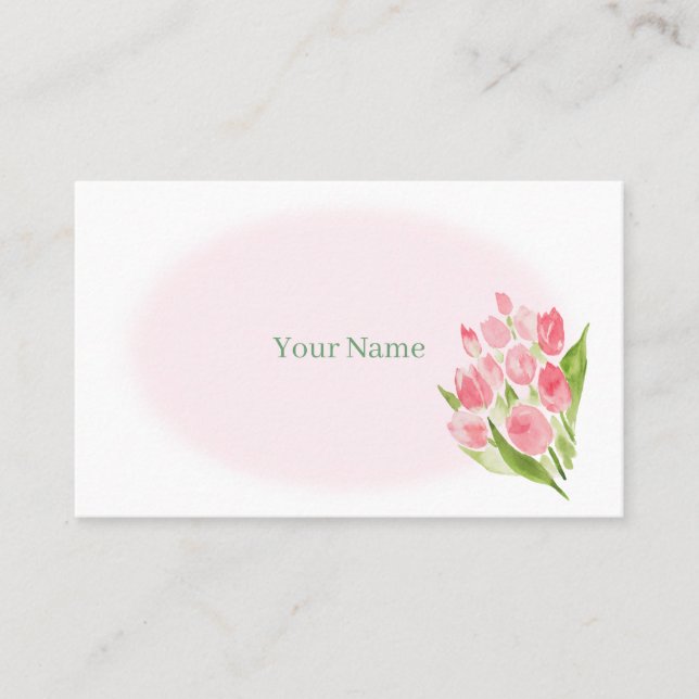 CARTÃO DE VISITA 水彩で描いたピンクのチューリップ　名刺 (Frente)