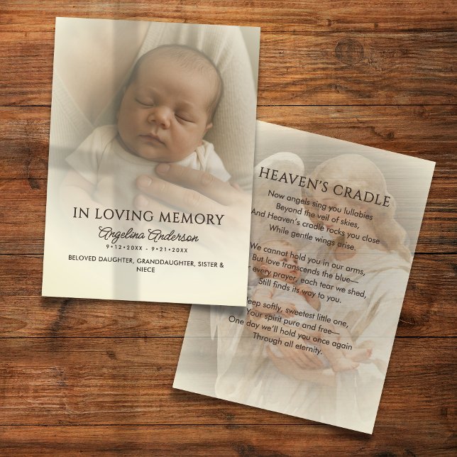 Cartão De Visita 100 Baby Funeral Memorial Photo Prayer Cards (Criador carregado)