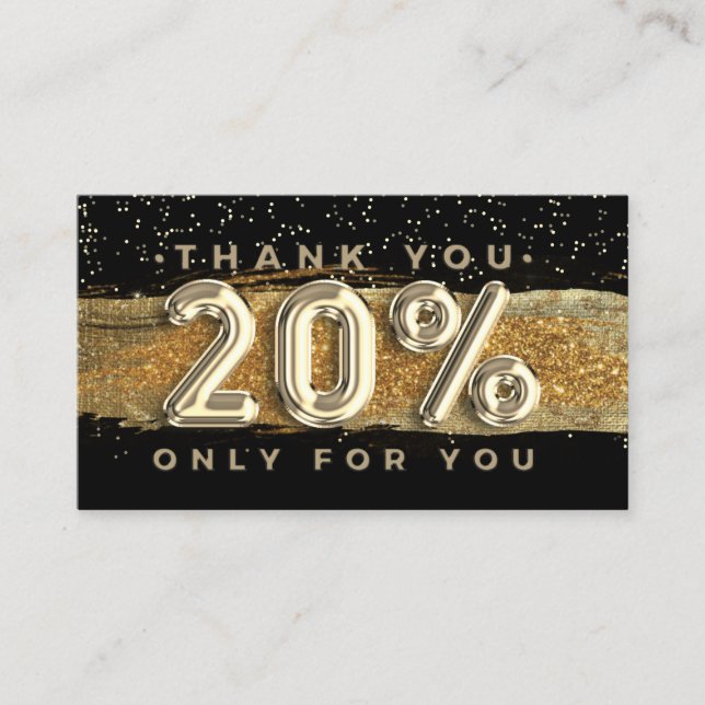 Cartão De Visita 100 CÓDIGO QRCODE 20%OFF Obrigado Dourado Preto (Frente)