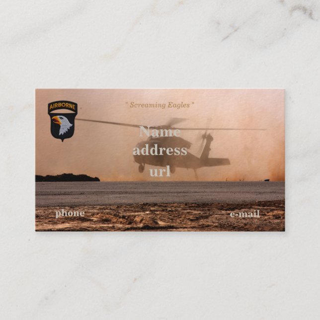 Cartão De Visita 101rua de bordo gritando águias vets patch (Frente)