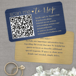 Cartão De Visita 50 Pacotes Scan Me QR RSVP Casamento Azul e Dourad