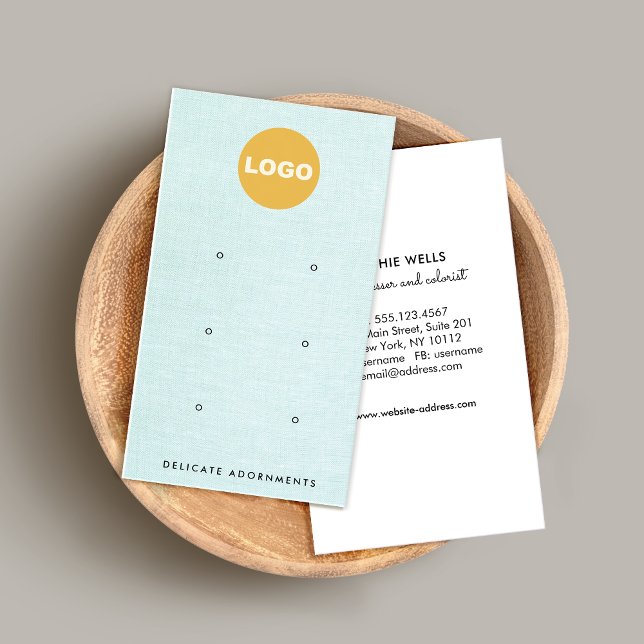 Cartão De Visita 6 Buracos Alcançando Tela de Linen Azul Empresa C (Criador carregado)