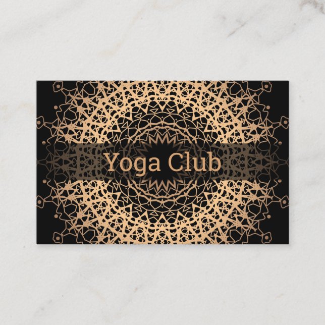 Cartão De Visita 9. Yoga Center, yoga, esportes, Ouro mandala (Frente)