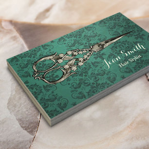 Cartão De Visita A antiguidade Scissor o cabeleireiro verde do