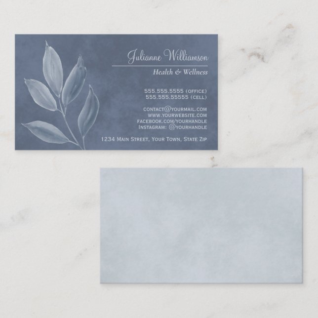 Cartão De Visita A Aquarela Elegante Deixa Azul e Torre Dusty (Frente/Verso)