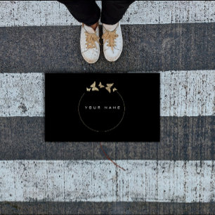 Cartão De Visita A borboleta circunda o preto dourado Vip da folha