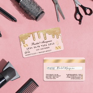 Cartão De Visita A brilhante Dourada Elegante reduz o crédito rosa