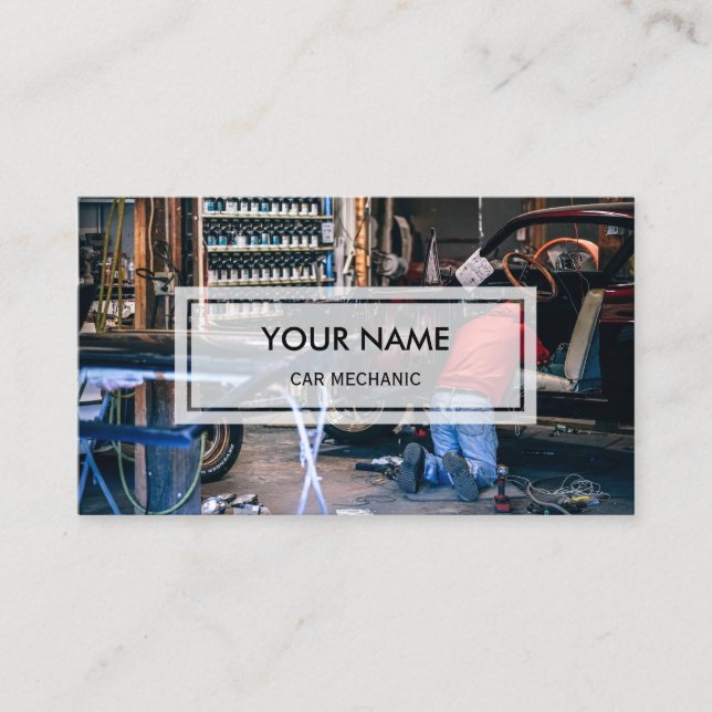 Cartão De Visita A foto elegante Overlay o mecânico de carro de | (Frente)