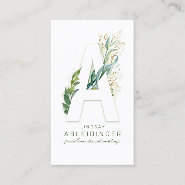 Cartão De Visita A Letra Monograma Verde Dourado Deixa Elegante (Frente)