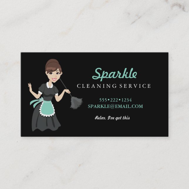 Cartão De Visita A Limpar o Caráter de Serviço Maid Featherduster (Frente)