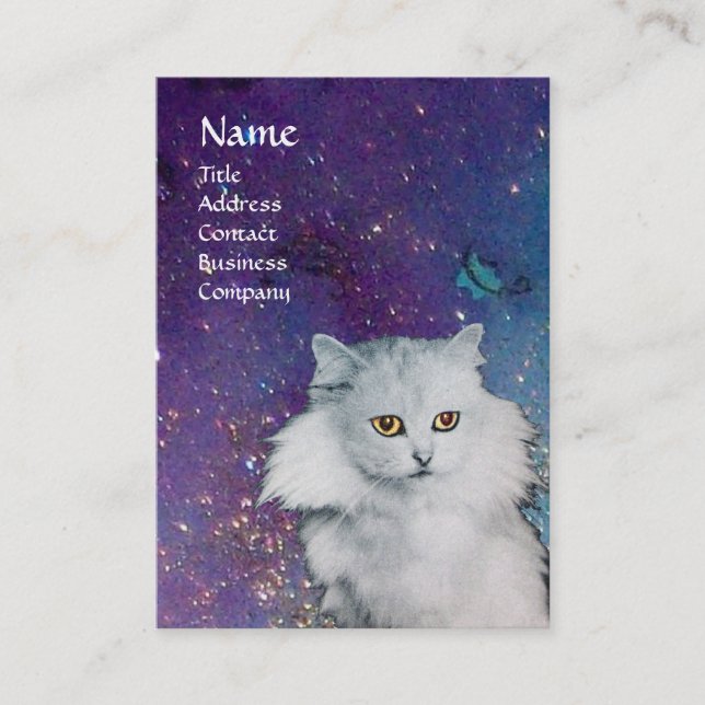 Cartão De Visita A RAINHA DOS GATOS BRANCOS, MONOGRAMA Papel azul-p (Frente)