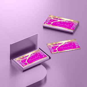 Cartão De Visita A tesoura do coiffeur moderno fica rosa