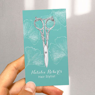 Cartão De Visita A Tesoura Vintage Ginkgo Deixa O Cabelo Estrelado 