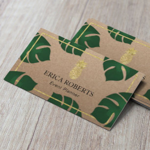 Cartão De Visita Abacaxi Dourado Kraft rústico do planejador de