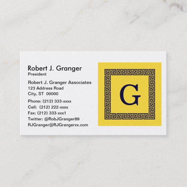 Cartão De Visita Abacaxi, Marinho Chave Grego Azul nº 1 Monograma e (Frente)