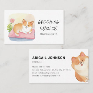 Cartão De Visita Abate de Pet de Aquarela com Design de Corgi Cute