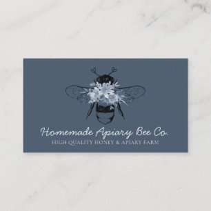 Cartão De Visita Abeja Melífera Apícola Floral Coração Elegante Azu