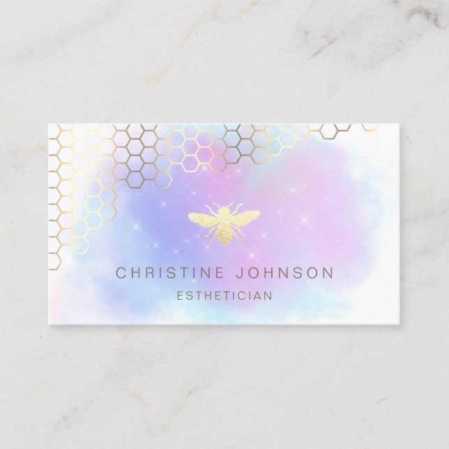 Cartão De Visita abelha de folha de ouro faux na nuvem pastel (Frente)