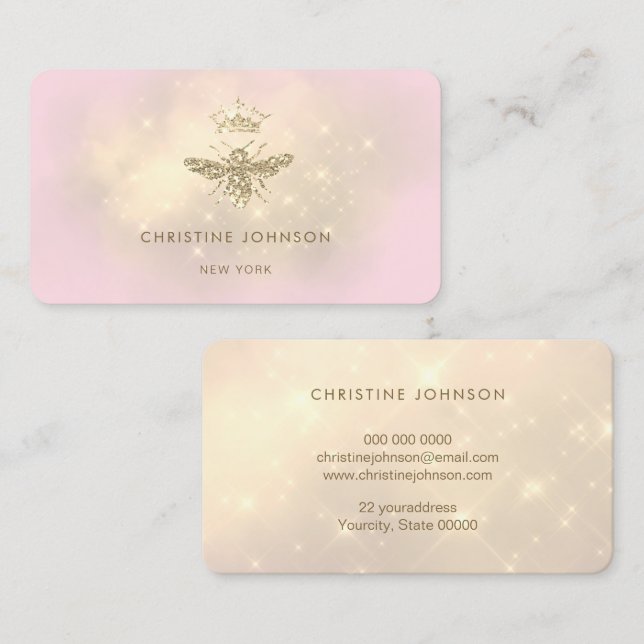 Cartão De Visita abelha rainha falsa e reluzente a rosa (Frente/Verso)