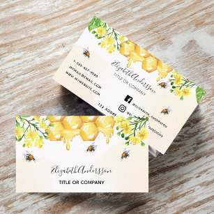 Cartão De Visita Abelhas-desmancha, mel, flores amarelas 