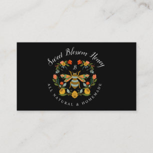 Cartão De Visita Abelhas e Bloom Floral e Mel Decorativa Preto