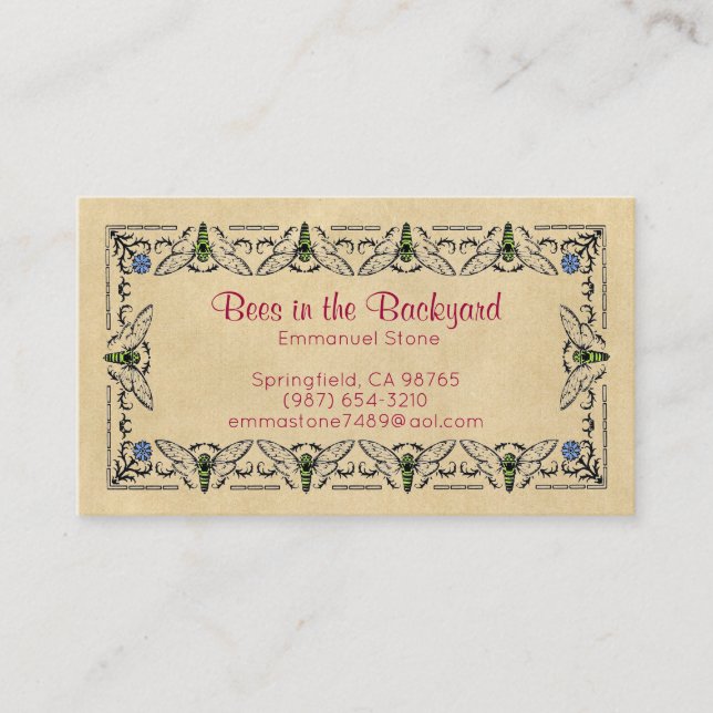 Cartão De Visita Abelhas no quintal da apicultor (Frente)