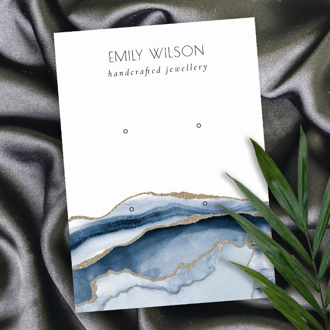 Cartão De Visita Abstrato Agate Marinho Dourado 2 Stud Earring Disp (Criador carregado)