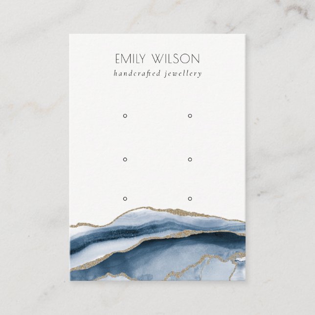 Cartão De Visita Abstrato Agate Marinho Dourado 3 Stud Earring Disp (Frente)