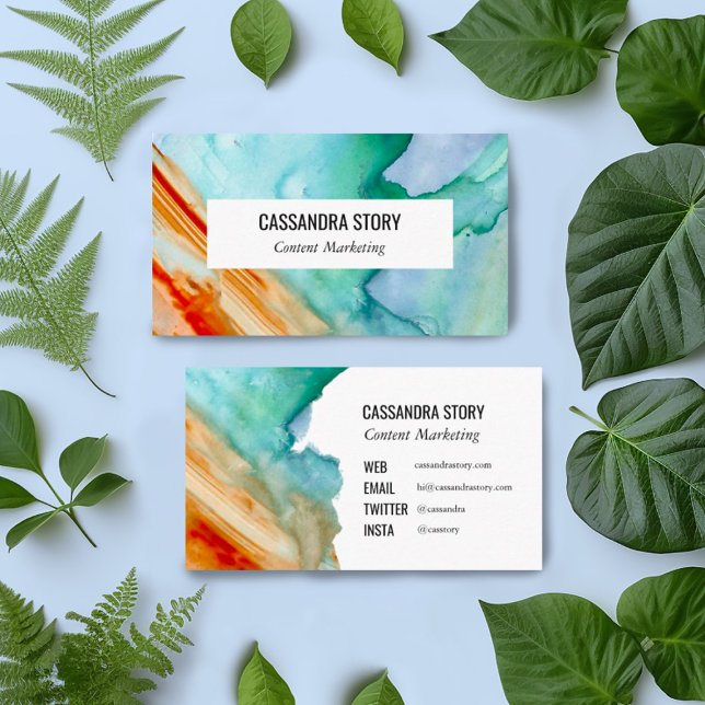 Cartão De Visita Abstrato Art Pintado Pincéis De Pincéis De Teal Ve (Criador carregado)