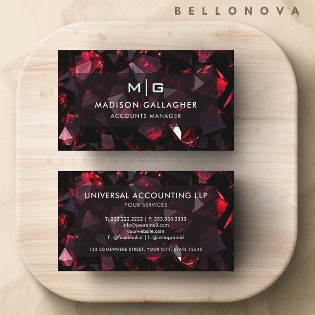 Cartão De Visita Abstrato Black Diamond Professional (Custom Black Red Diamond Abstract Professional Business Card)