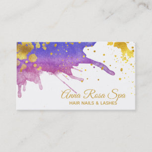 Cartão De Visita *~ Abstrato Bold Glam Púrpura Glam Aquarela Dourad