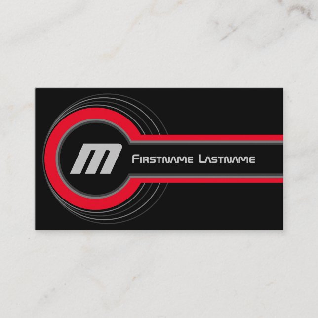 Cartão De Visita Abstrato círculos cinza tons vermelhos sombra pret (Frente)