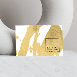 Cartão De Visita Abstrato de Artista Moderno Faux Dourado Brushstro