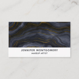 Cartão De Visita Abstrato de Pedra Preta e Dourada Moderna