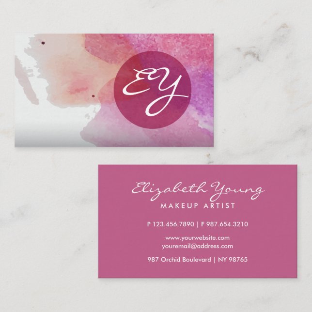 Cartão De Visita Abstrato de Splatter de Pintor de Aquarela Rosa (Frente/Verso)