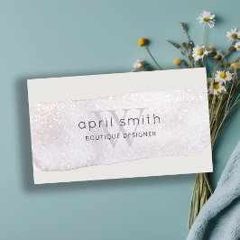 Cartão De Visita Abstrato Dourada Lilac Brush Stoke Monograma Glitt