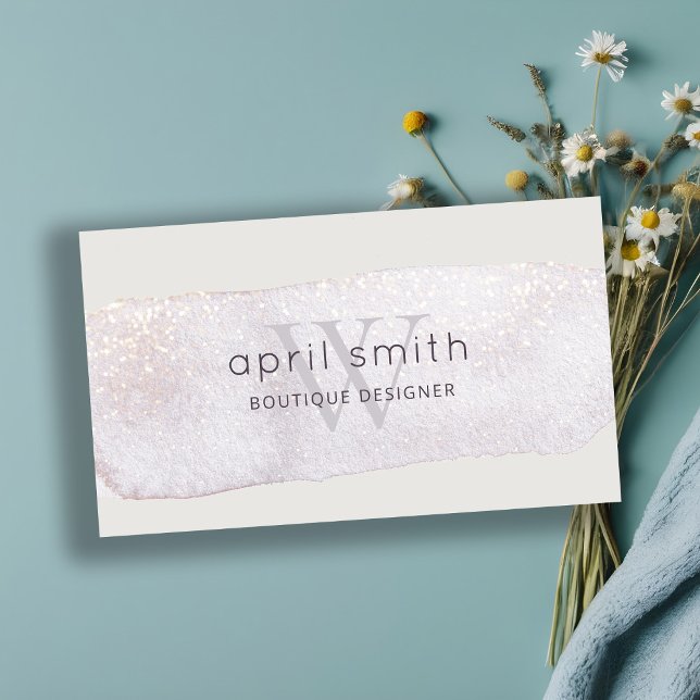 Cartão De Visita Abstrato Dourada Lilac Brush Stoke Monograma Glitt (Criador carregado)