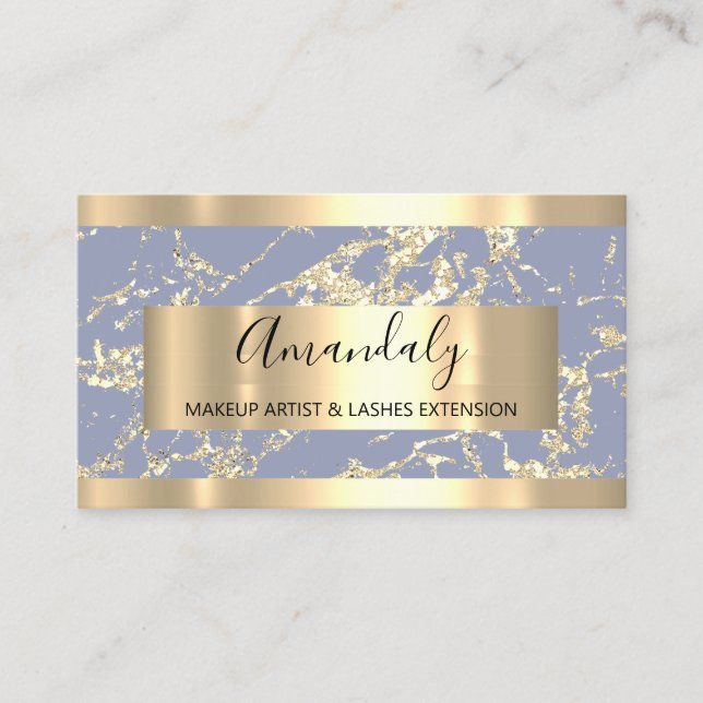 Cartão De Visita Abstrato Dourado Traços Frame Enfumaçado Marble Az (Frente)