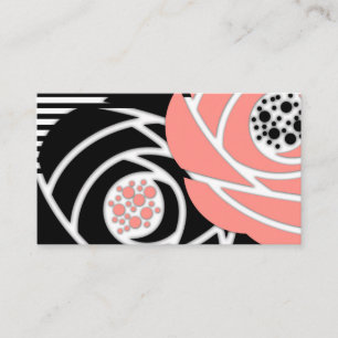 Cartão De Visita Abstrato moderna forma flores preto-coral floral