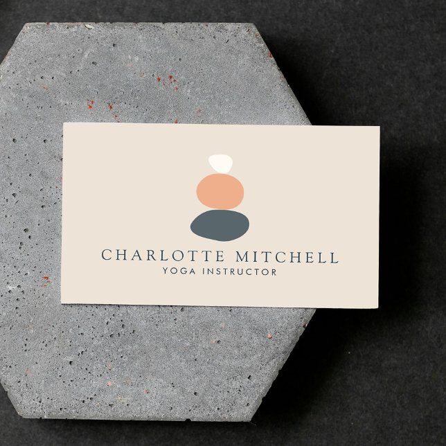 Cartão De Visita Abstrato moderno - Zen Stones Peach/Logotipo Azul  (Criador carregado)