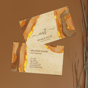 Cartão De Visita Abstrato Monograma Único Boho Terracotta Dourado