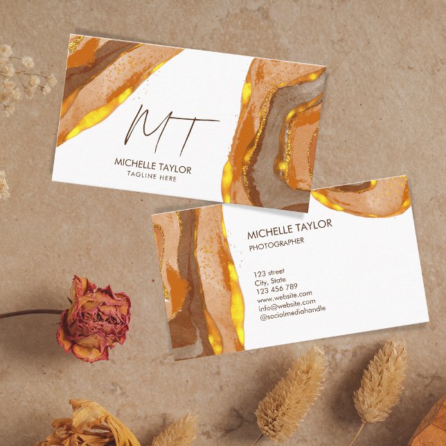 Cartão De Visita Abstrato Monograma Único Boho Terracotta Dourado (Criador carregado)