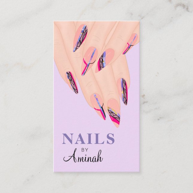 Cartão De Visita Abstrato Purple Hands Nail Artist (Frente)