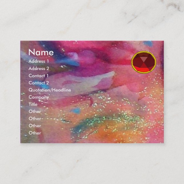 Cartão De Visita ABSTRATO RUBY, vermelho brilhante, rosa azul (Frente)