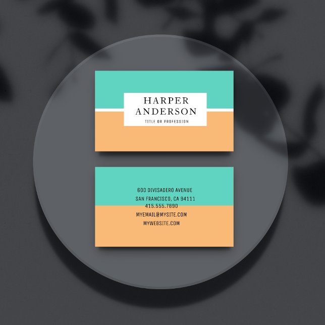 Cartão De Visita Abstrato Verde Moderno e Laranja Profissional (Criador carregado)