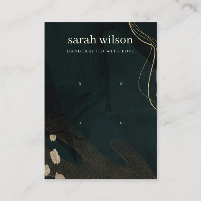 Cartão De Visita Abstrato Verde preto Dourado 2 Ponteiro (Frente)