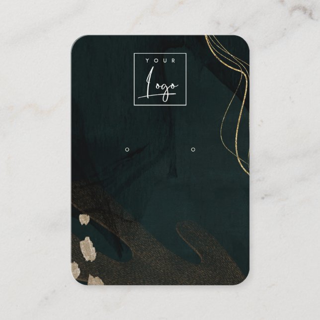 Cartão De Visita Abstrato verde preto Dourado Earração do logotipo (Frente)