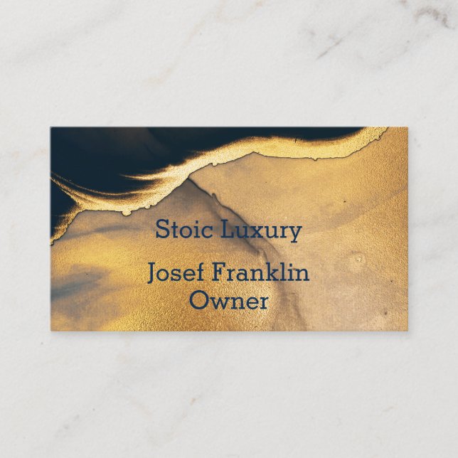 Cartão De Visita Abstrato Watercolor Dourado no Marinho Azul (Frente)