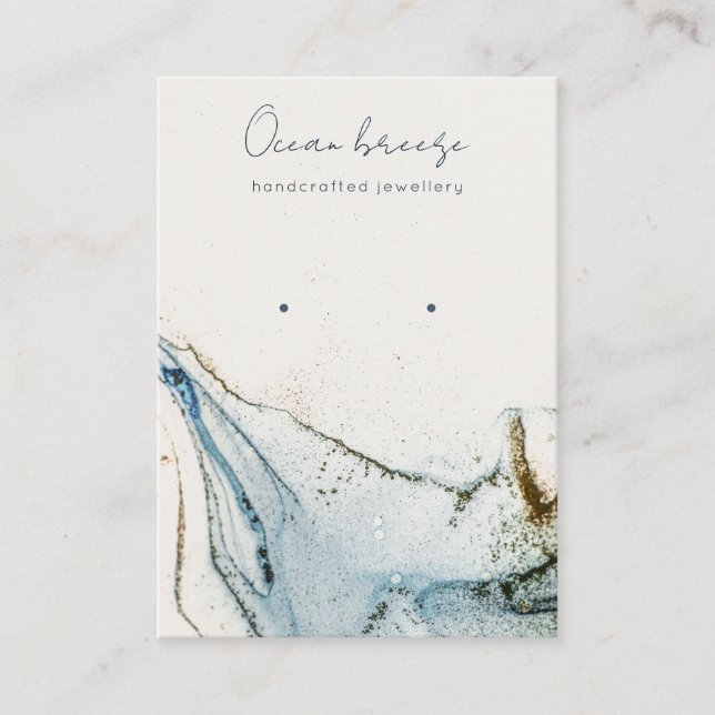 Cartão De Visita Abstrato Watercolor Marinho Blue Dourado Holder (Frente)